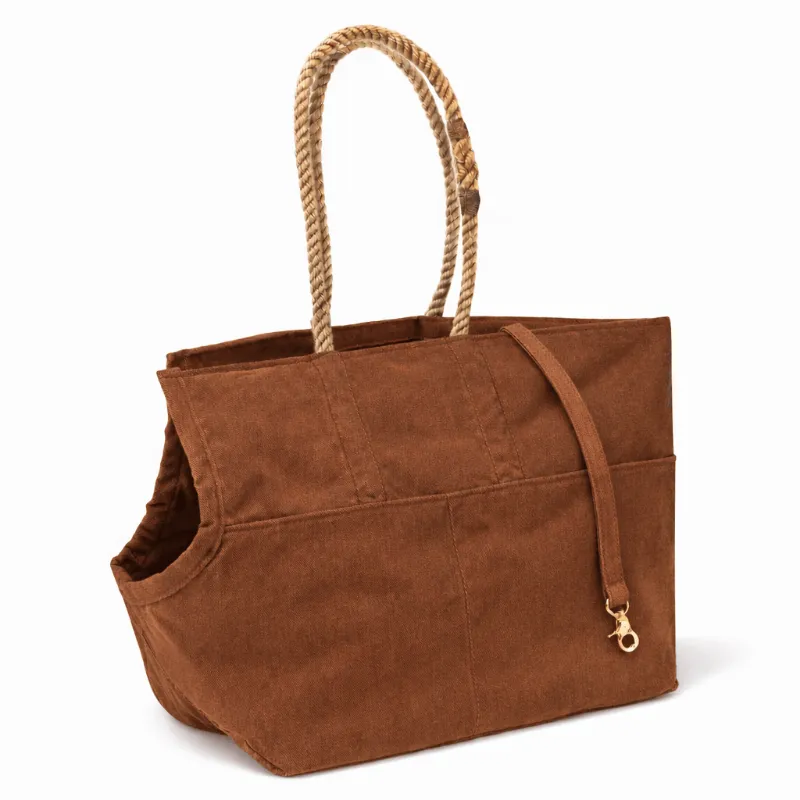 Found My Animal Cinnamon Waxed Cotton Canvas Dog Carrier with rope handles
