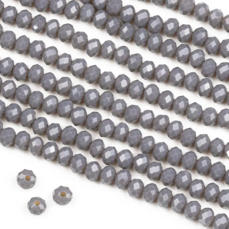 Cherry Tree Beads milky fog grey crystal rondelle beads on a 15.5 inch strand