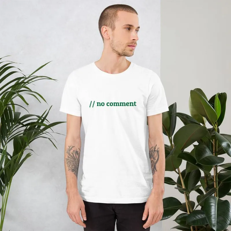 MyHackerTech // no comment Short-Sleeve Unisex T-Shirt green text on white tee