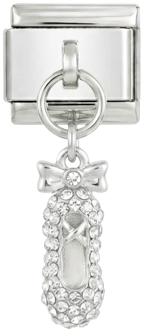 Charms Official Ballerina Shoe with Stones and Bow on Silver charm