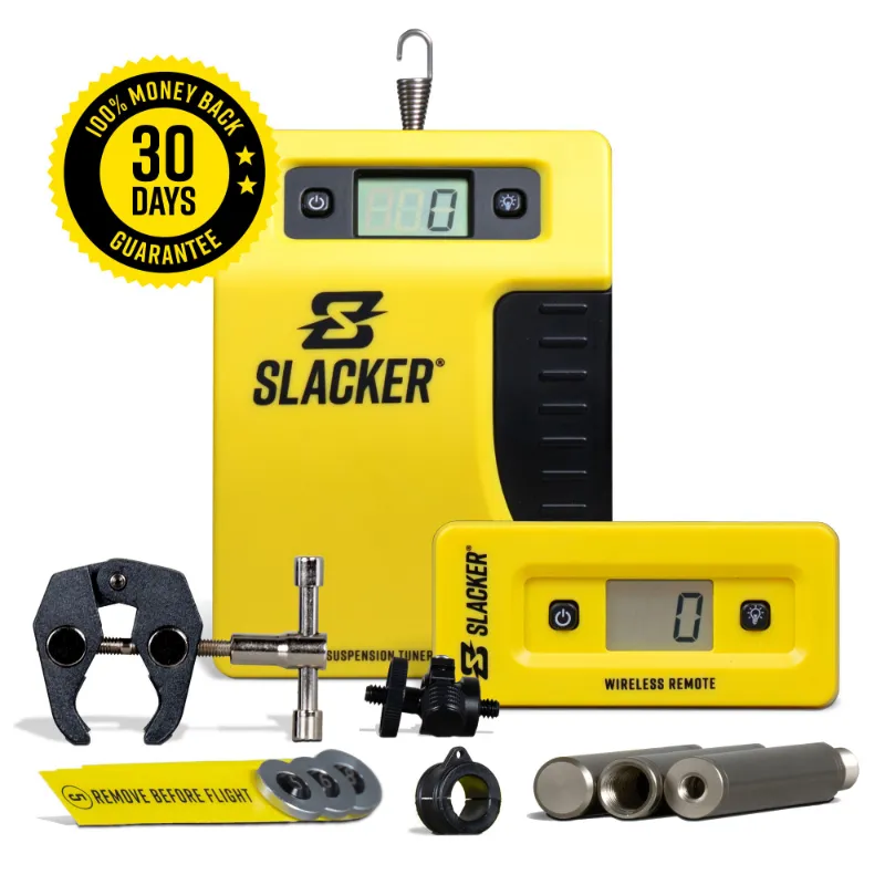 Slacker suspension tuner with wireless remote and virtual fender mount for mountain bikes