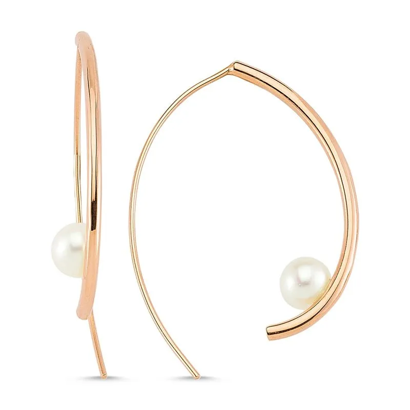 Amorium Jewelry Dainty Silver Pearl & Hoop Ear Cuffs Earrings in Gold, rose gold-plated hoop with pearl detail