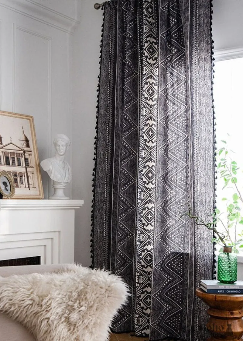 Boho Dress Black Lace Curtains with intricate bohemian lace design