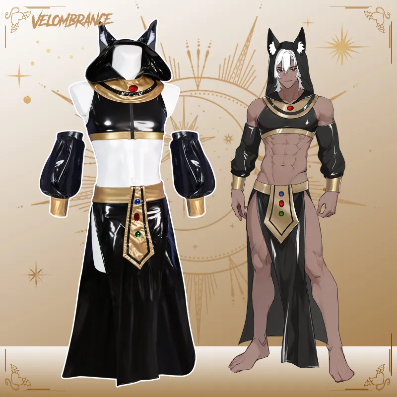 Velombrance Midnight Cat Oracle Set (4-Piece Set) AS51, PU top with shawl collar and long skirt