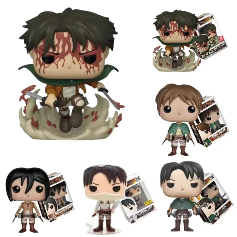 Animeancy AOT Funko Pops set with Battle Levi Mikasa and Eren Jaeger figures