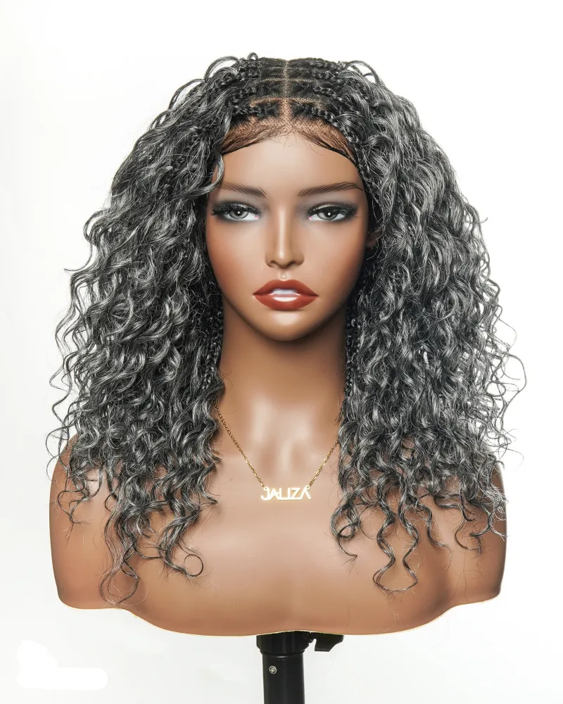 Jaliza Kiki 16 inch Slip-On Salt & Pepper Glueless Boho Box Braided Wig in two-tone blend
