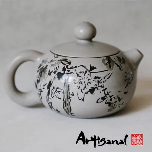 Wild Tea Qi Back Yard Jian Shui Pottery Teapot in purple clay with etched design