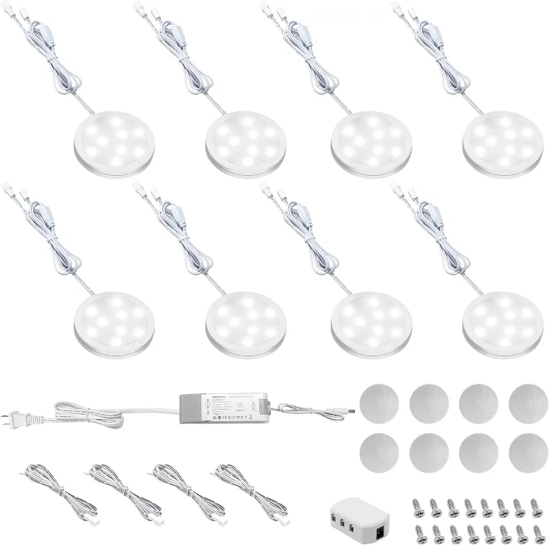 AIBOO Under Cabinet Lighting Puck Lights 8-pack 12V linkable LED daywhite
