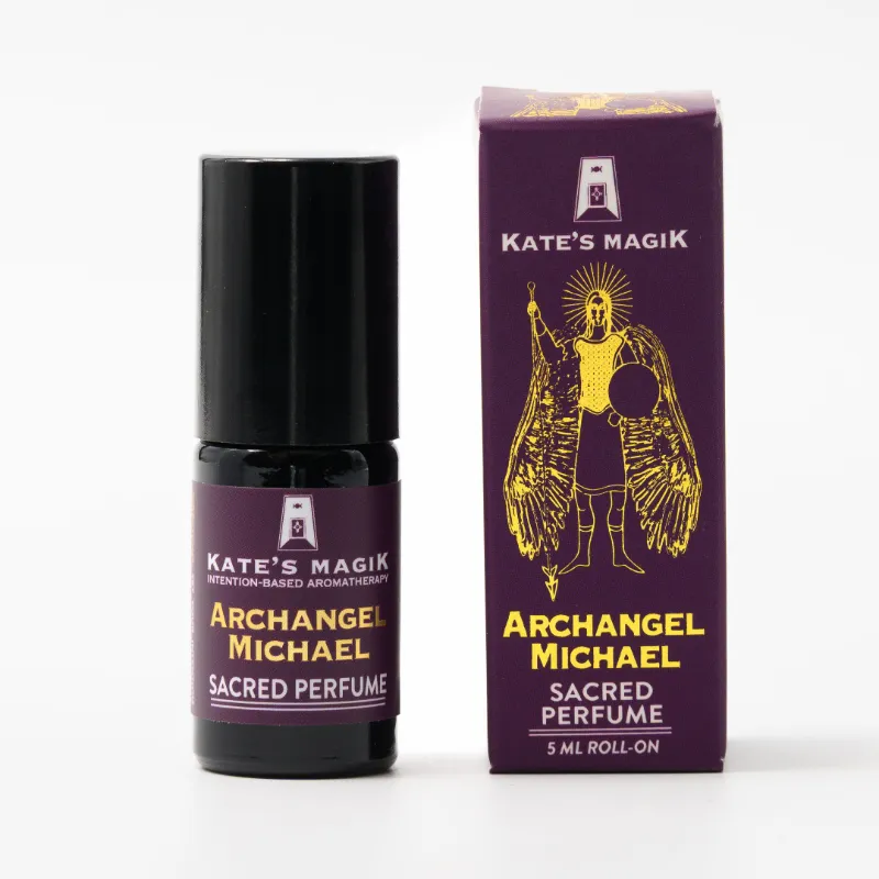 Kates Magik Archangel Michael sacred perfume roll-on in violet glass bottle