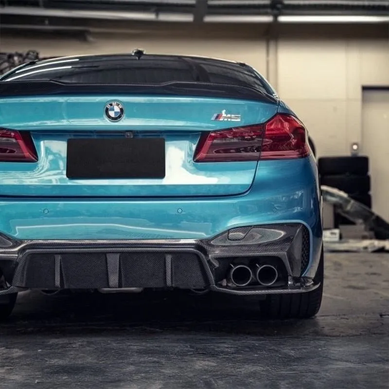 Twenty Two Tuning 3D Carbon Fiber Rear Diffuser compatible with BMW M5 F90/F90N showing three-piece construction with canards