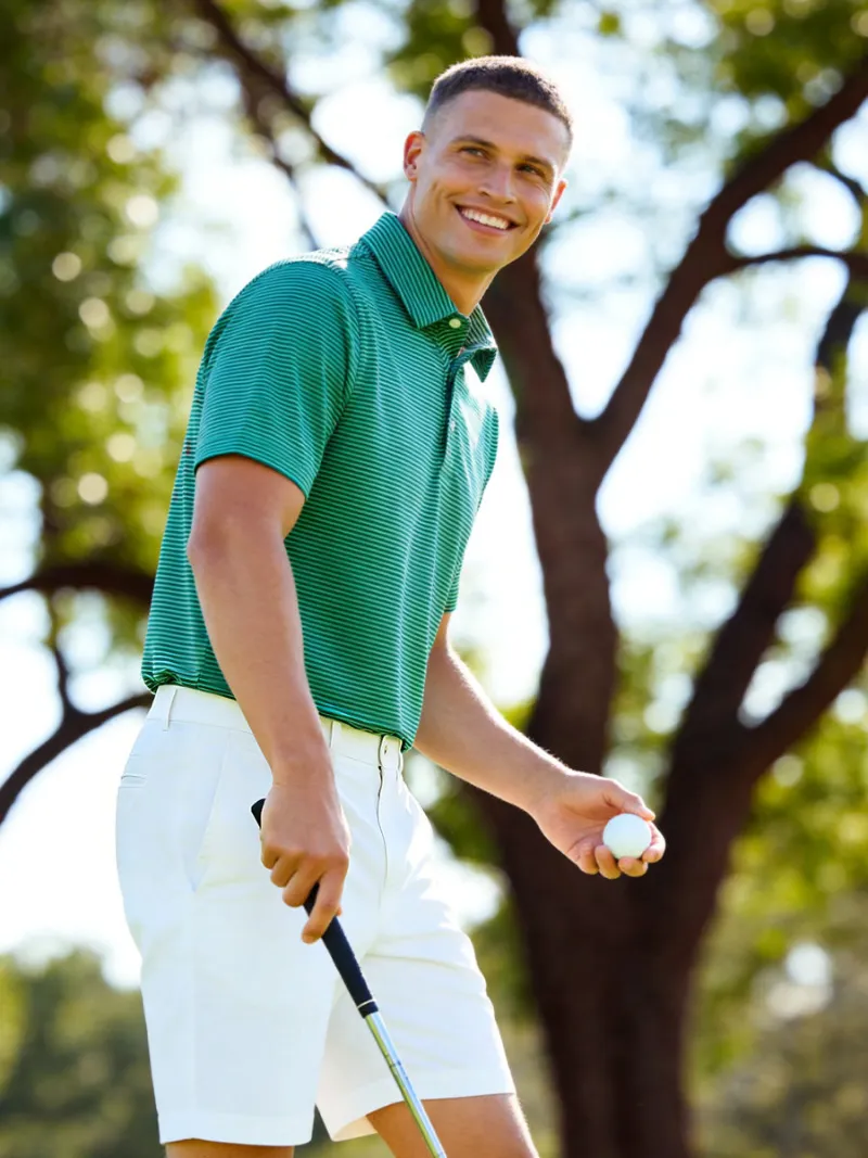 Maelreg Golf Cooling Stripe Golf Shirt with horizontal stripes and short sleeves