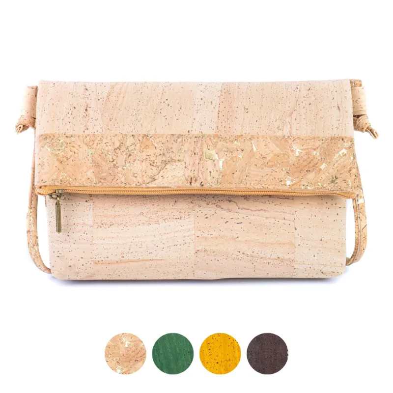 Corkadia Cork Crossbody Bag with Zipper in natural cork with horizontal color stripe and adjustable strap