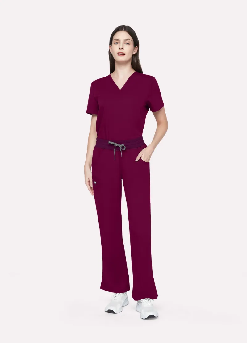 COMENII StyleFlex 7-Pocket Essential Scrub Set in wine red with top and pants