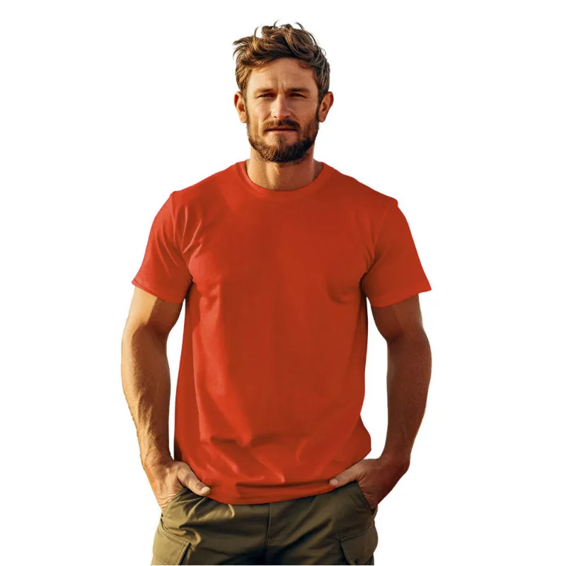 The Banyan Tee US Brick Red T shirt, Premium Cotton front view on model