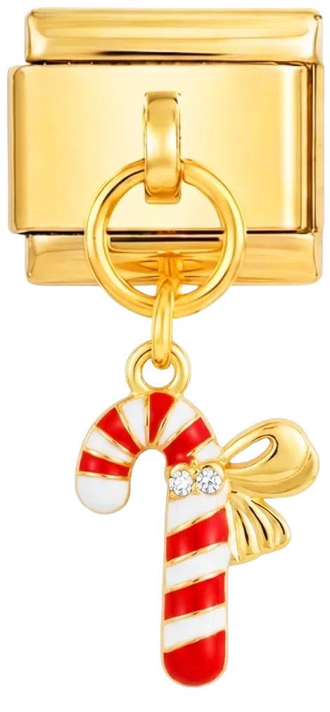 Charms Official Christmas Candy Cane charm in gold finish with red and white striped design