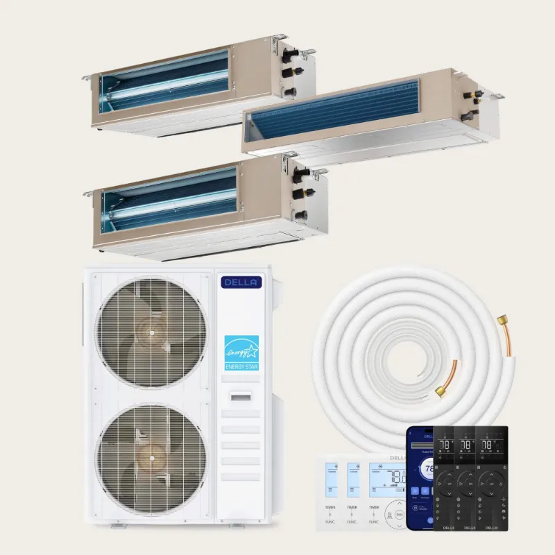 Della Home 48000 BTU tri-zone concealed ducted mini split heat pump system