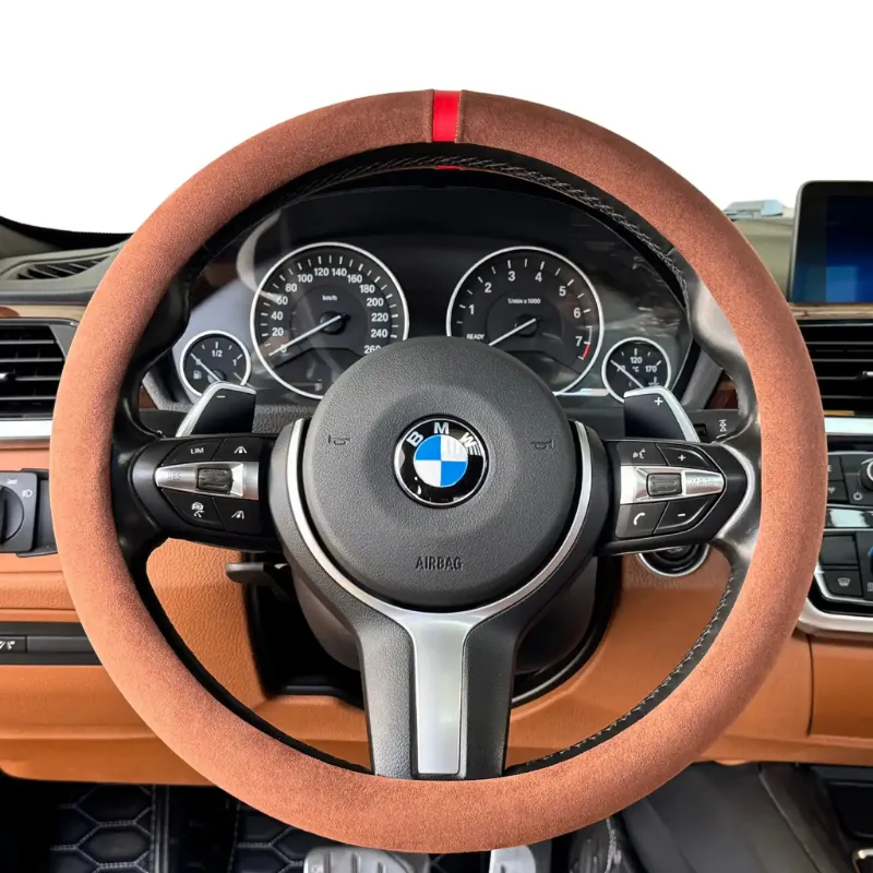 Luxus Car Mats Alcantara Full Steering Wheel Cover in Marrone Toscano tone