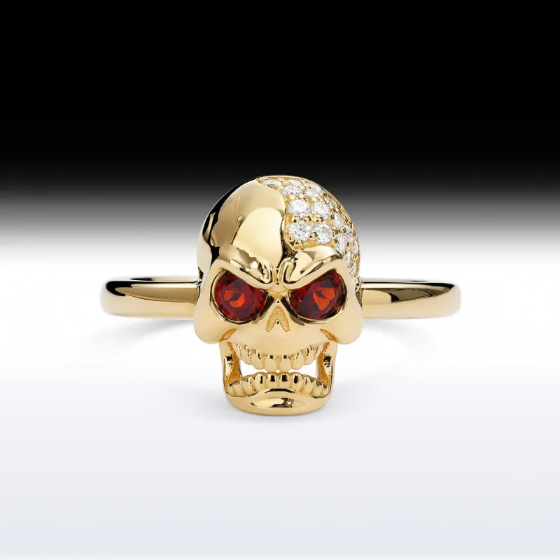 Starlandus Angry Skull Memento Mori Skull Birthstone Engagement Ring with personalized stones
