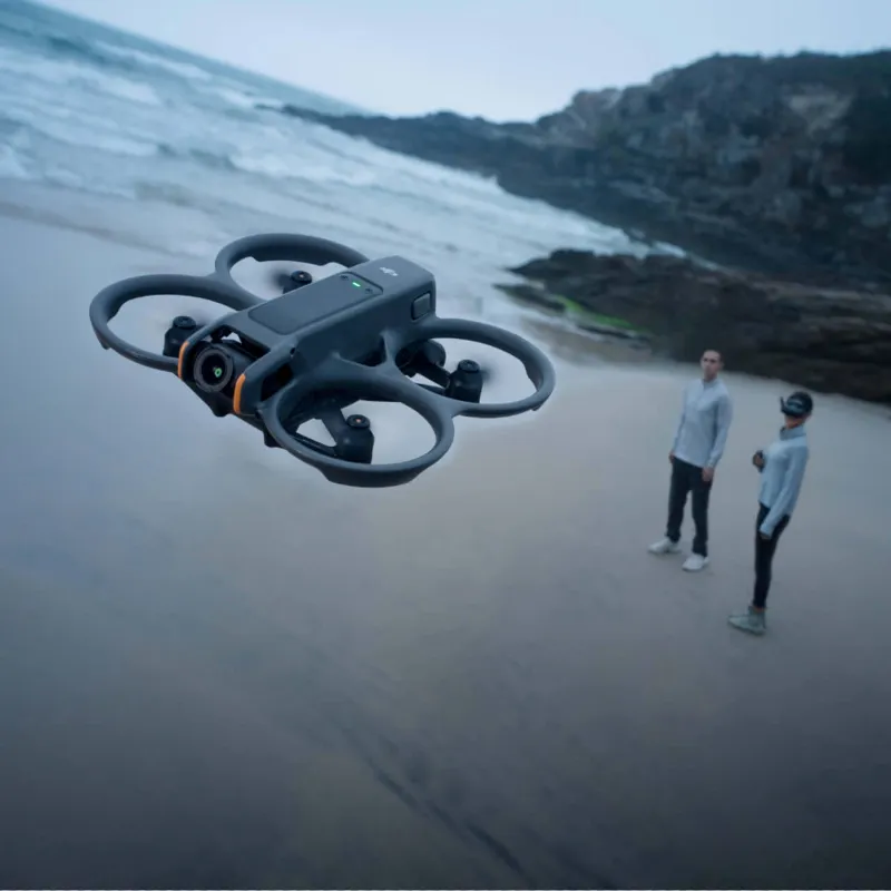 DJI drones Avata 2 FPV racing quad-copter with prop guards and sensors