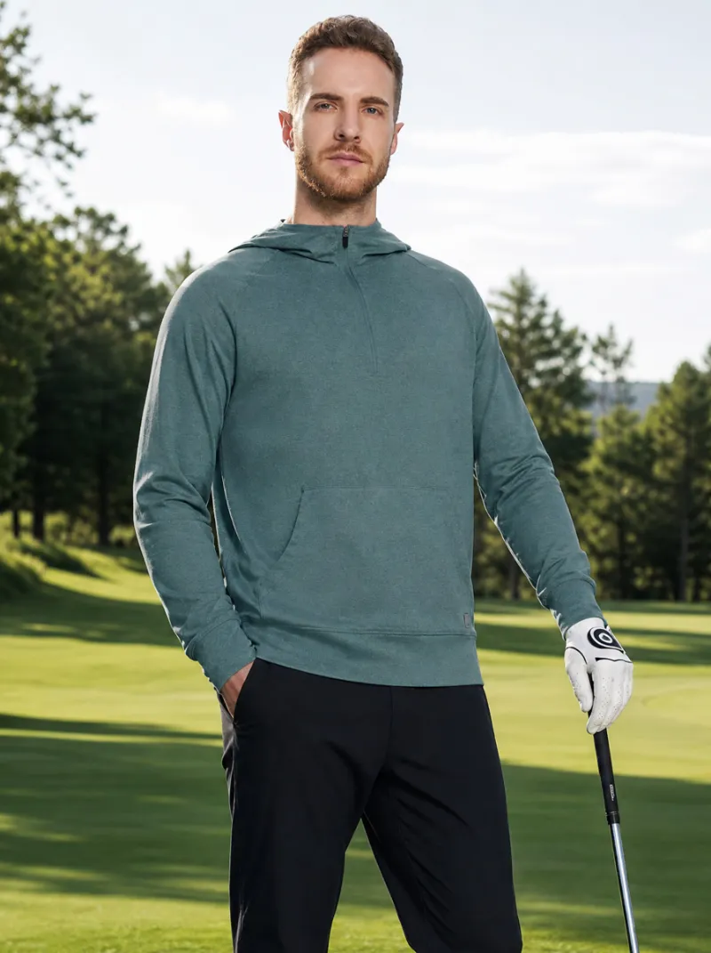 Maelreg Golf Quarter Zip Hoodie with Kangaroo Pocket in gray