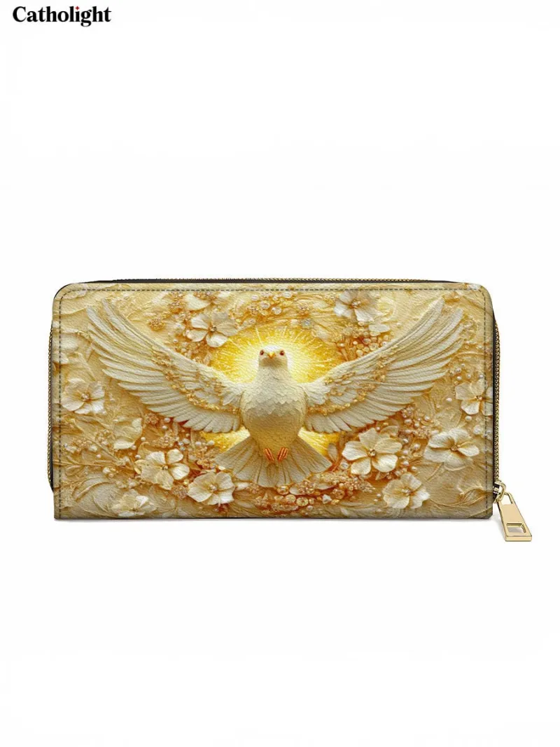 Catholight Wings of Serenity Leather Wallet Purse with Holy Spirit dove and floral pattern