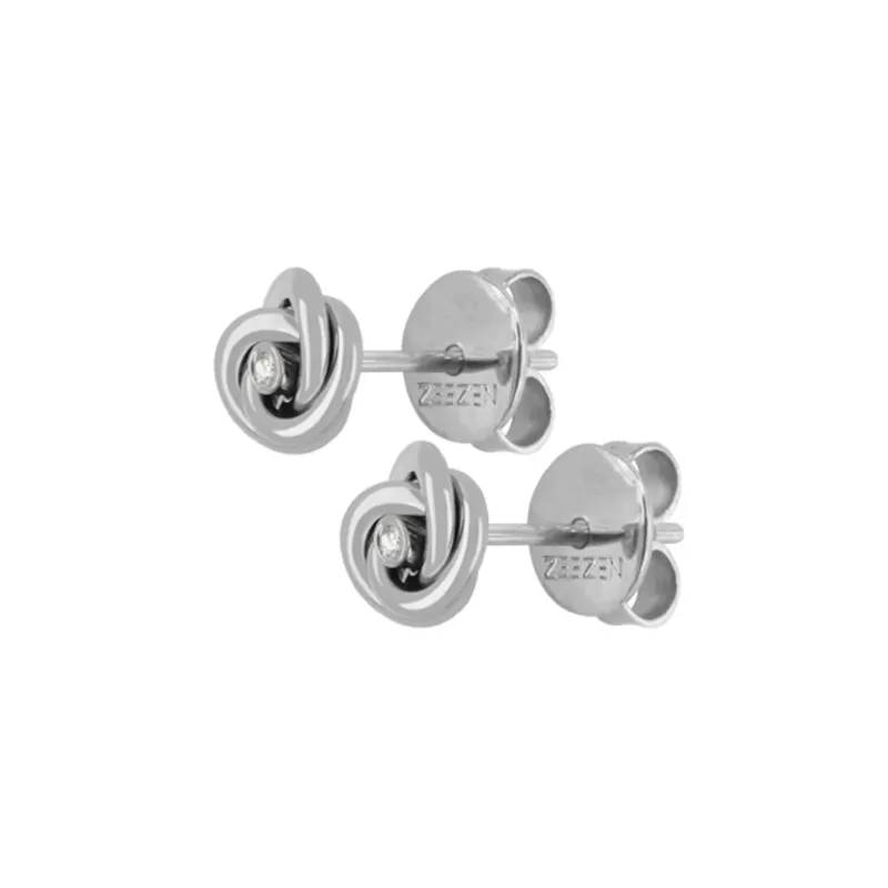 Nammi Celtic Knot Titanium Stud Earrings with Diamonds showing polished titanium finish and diamond detail
