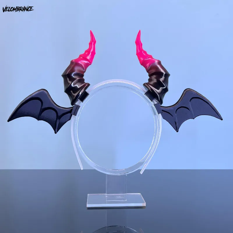 Velombrance Cosplay Demon Horns with Demon Wings black and red set photo