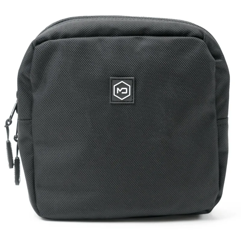 MOS Equipment Mission Darkness MOLLE Faraday Pouch black pouch with snap straps attached to tactical gear