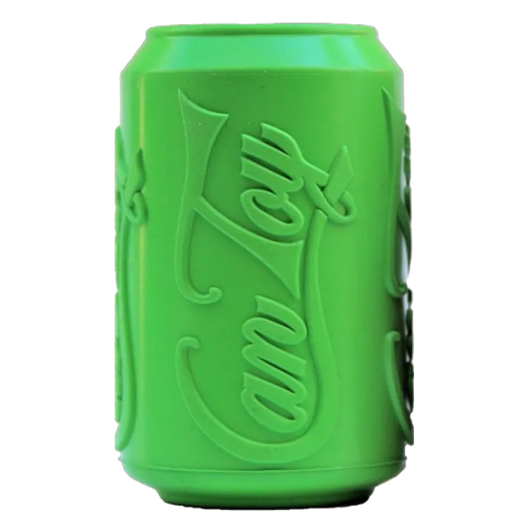 Soda Pup Can Toy Rubber Dog Chew Toy for Average Chewers green and purple can-shaped toy