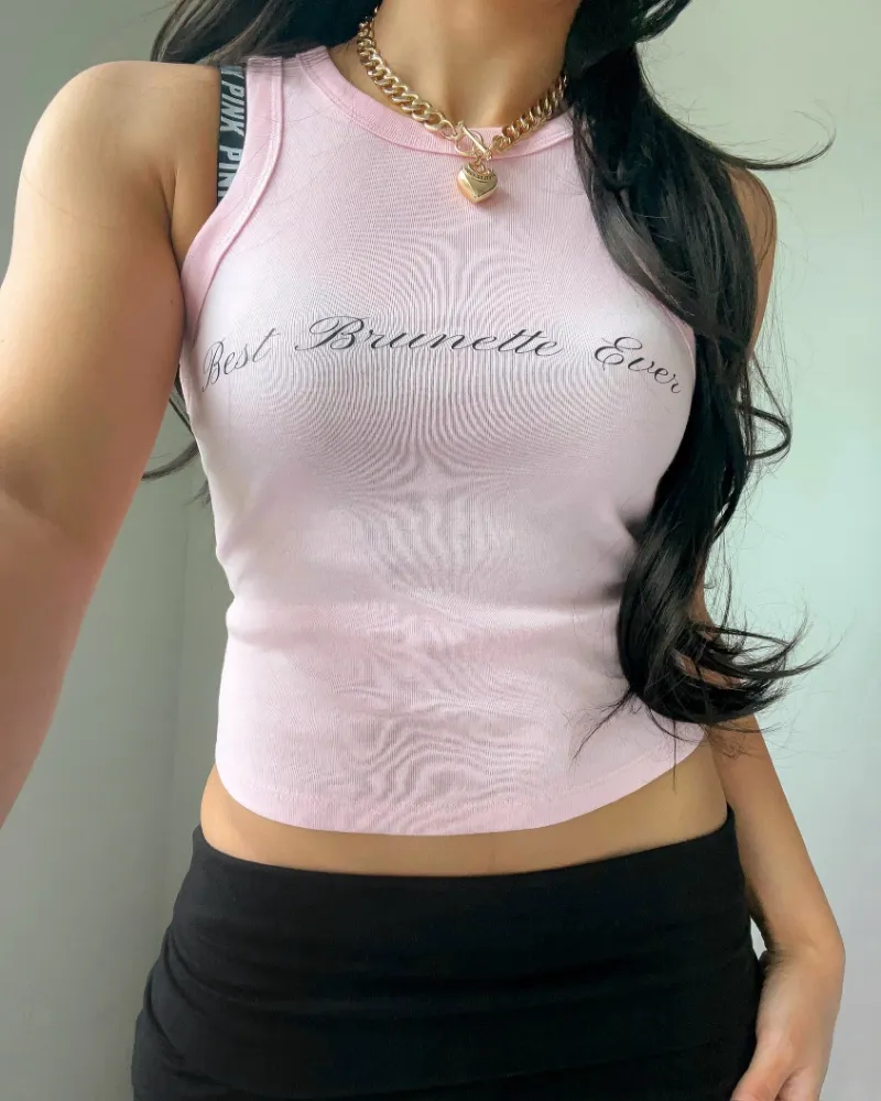 Bit By Angie Best brunette ever tank in Baby pink showing racer back design
