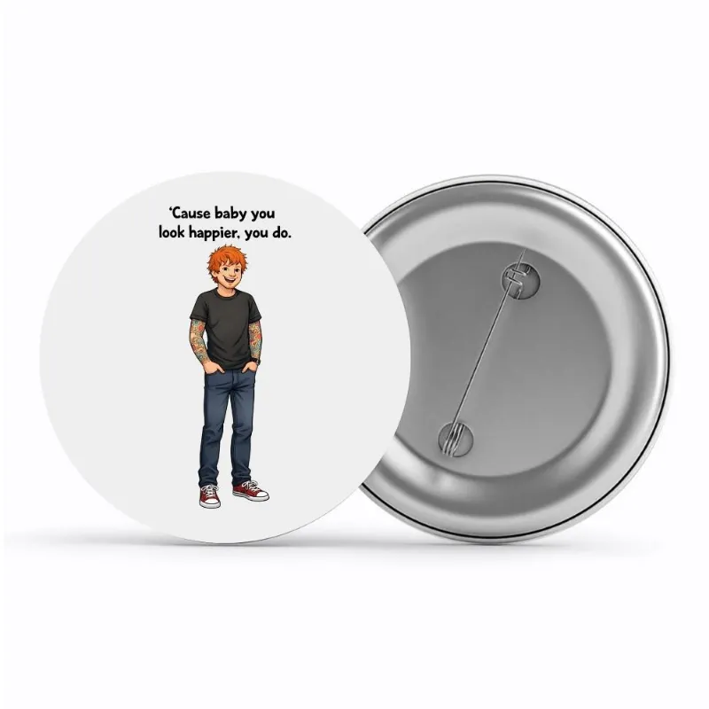 The Banyan Tee US Badge - Happier, small glossy pin button on white background