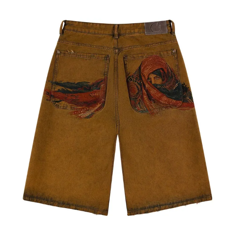 AfewVibe Derschutze yasmin v3 Jorts tinted denim shorts, back and front showing embroidery detail
