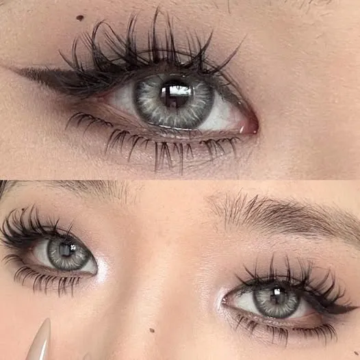 EYESFAV Apricity Gray Petal Shadow contact lenses in warm silver gray tone