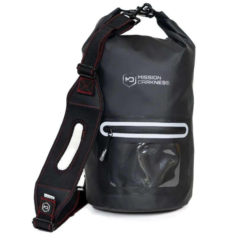 MOS Equipment Mission Darkness Dry Shield Faraday Tote 15L, black waterproof bag with shoulder strap