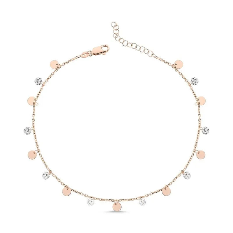 Amorium Jewelry Circle Dangle Charm Anklet with CZ Crystals showing dangling charms
