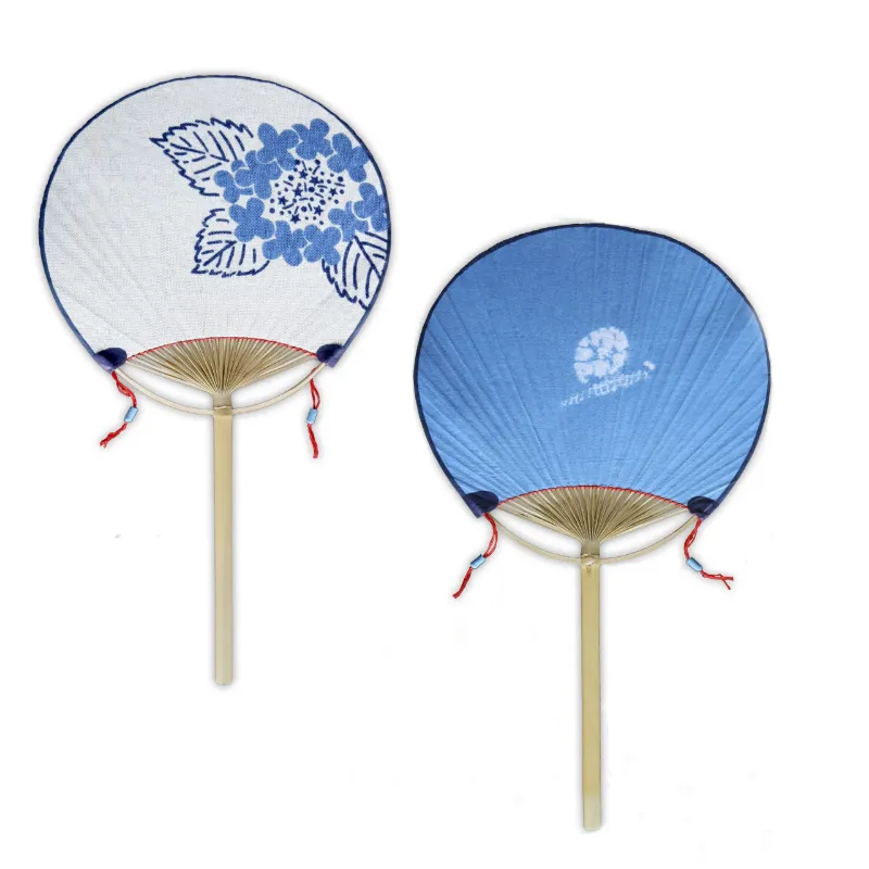 Foxtume Hand Dyed Uchiwa Hand Fan Blossom with blue tie-dye design