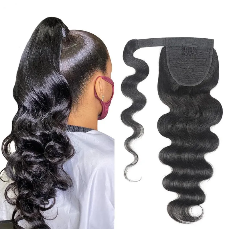 Megalook Curly Ponytail 12A Remy Brazilian human hair wrap around extension in natural black