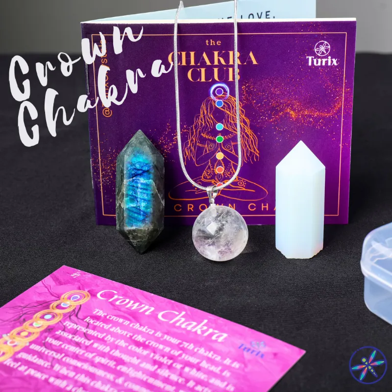Turix Crown Chakra Crystal Set with Clear Quartz necklace, Labradorite point, and Opalite point
