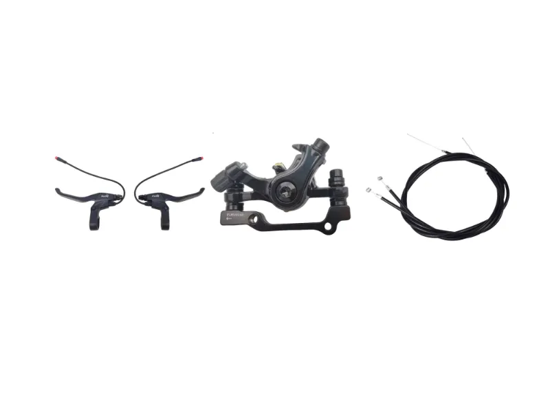 HiKeep Mechanical Brake System for Electric Dirt Bikes showing aluminum alloy brake lever and caliper assembly