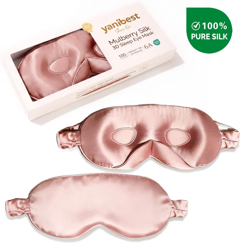 Yanibest Mulberry Silk 3D Sleep Mask in pink shown with contoured eye design