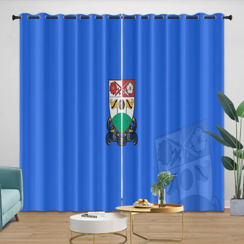 EBuycos Barnet FC Curtains Blackout Window Drapes Room Decoration, showing navy blue curtains with white Barnet FC logo printed on fabric
