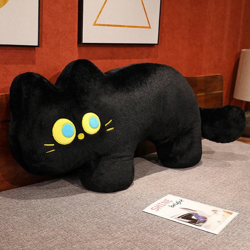 Juwas Adorable Black Cat Long Pillow plush black cat cushion next to books