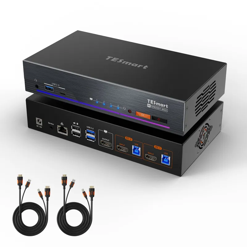 TESmart 8K60Hz HDMI 2.1 2x1 KVM Switch Pro Hub for 2 PCs with EDID Emulation and Gigabit LAN