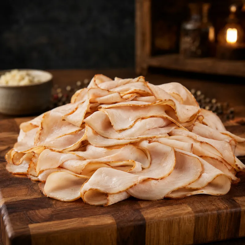 Halal Deli Sliced Smoked Turkey package showing sliced smoked turkey meat