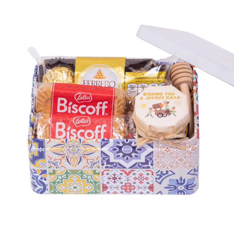 HoneySpree Joyous Raya Sweet Treat Tin, branded tin with honey jar and assorted treats