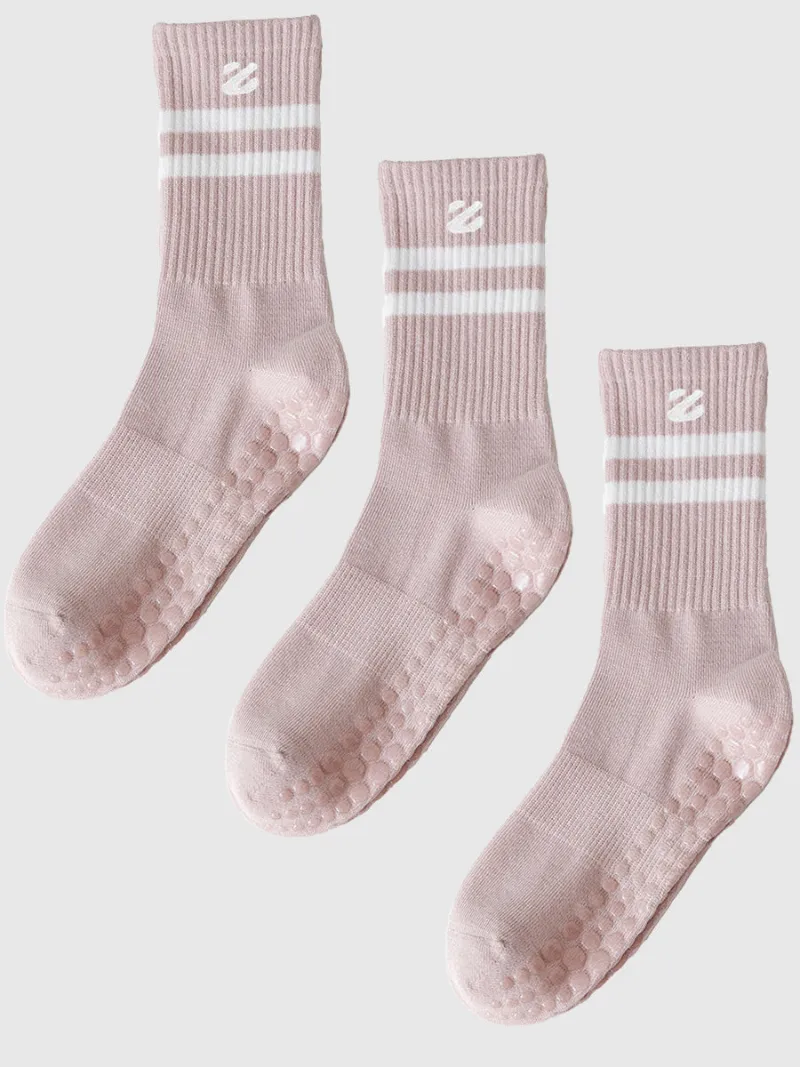 Zuluzenith 3 Pairs Non-Slip Grip Socks for Yoga Pilates Gym & Everyday Wear in assorted colours