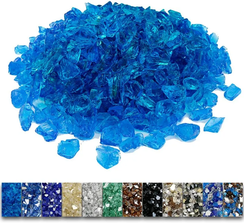 GrillPartsReplacement 1/2 inch patio heaters blue fire glass reflective tempered fire rocks