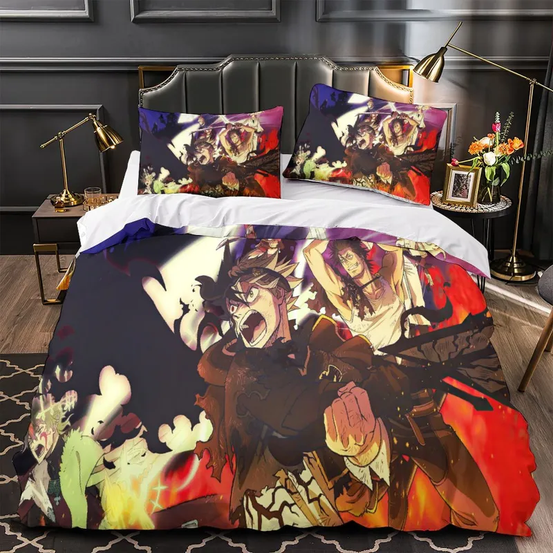 EBuycos Black Clover Bedding Set Pattern Quilt Duvet Cover in manga design