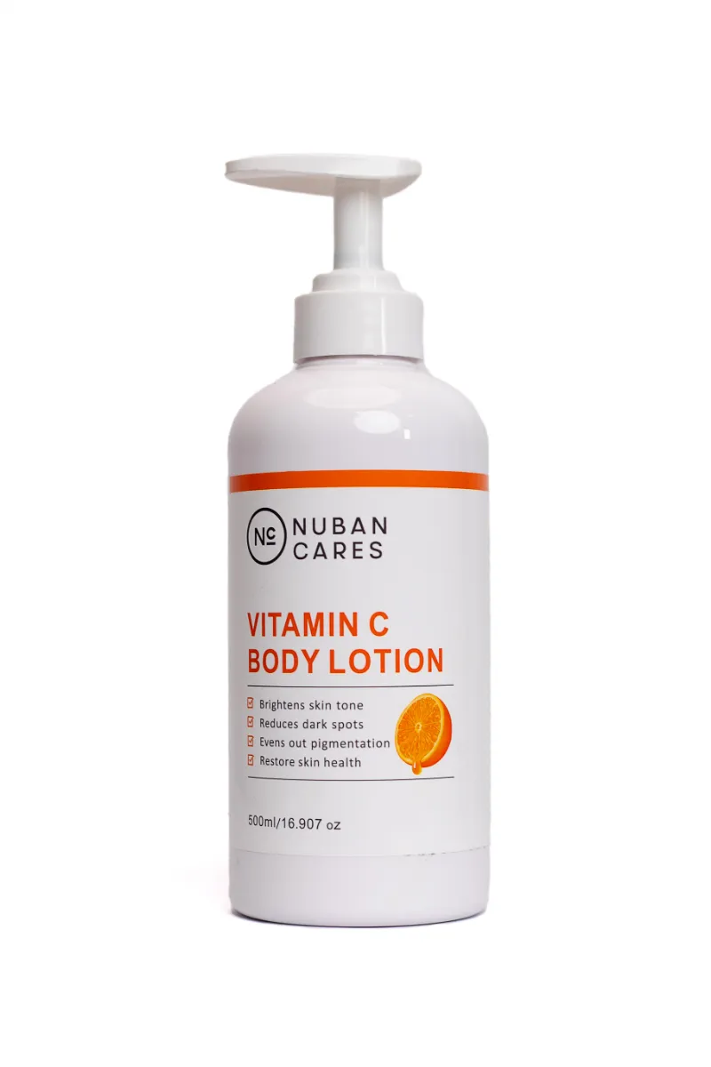Nuban Beauty Vitamin C Body Lotion bottle shown against a neutral backdrop