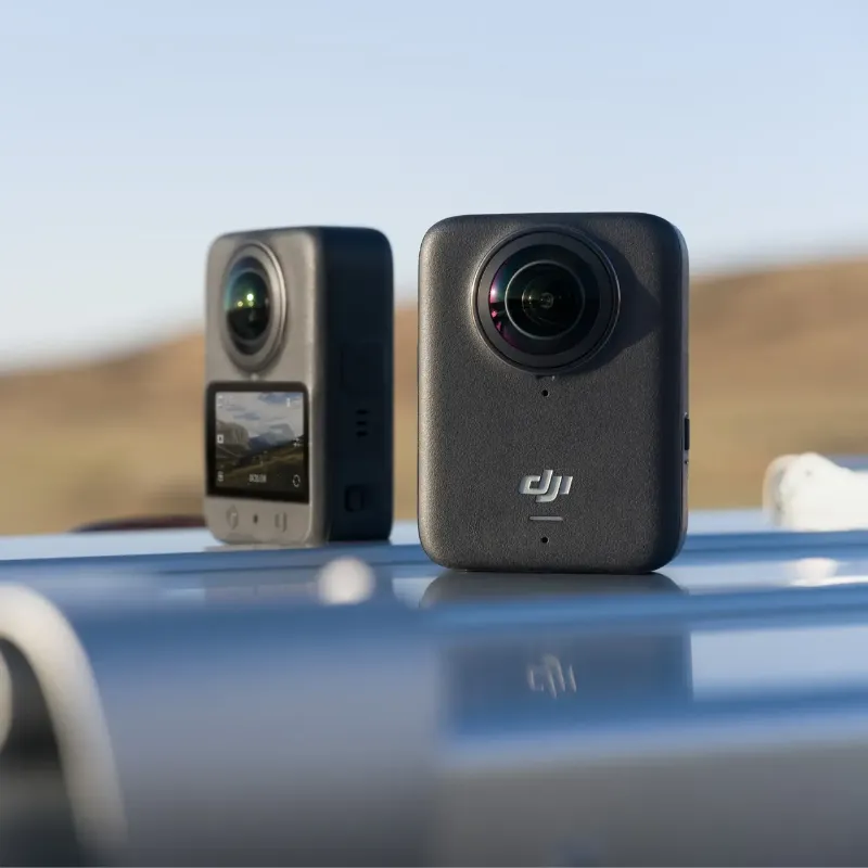 DJI drones Osmo 360, spherical dual-lens camera module with magnetic quick-release mount